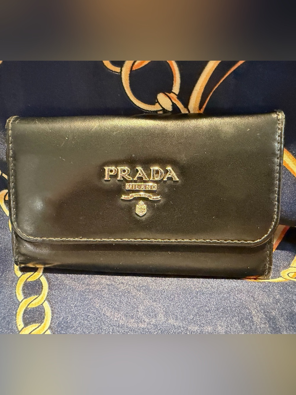 Prada Black Leather Key Case with Gold Logo